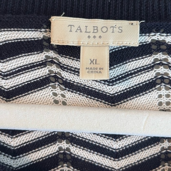 Talbots Navy White Chevron Cardigan Sweater Open Knit Office Twee Casual Preppy - Picture 4 of 5